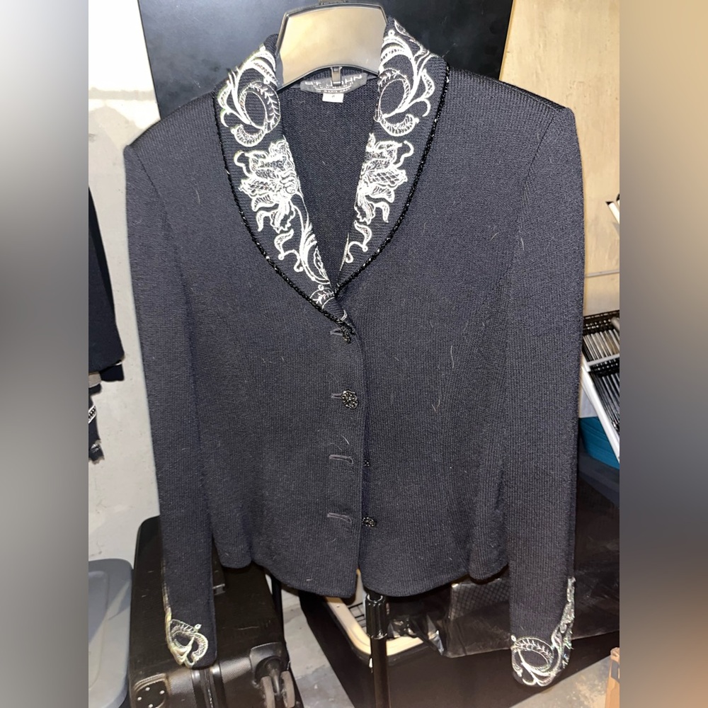 Elegant Black St John Blazer with Seaform Embroidery